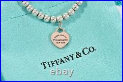 Please Return To Tiffany & Co Rubedo Gold Silver Heart Charm Bead Bracelet 6.75