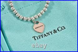 Please Return To Tiffany & Co Rubedo Gold Silver Heart Charm Bead Bracelet 6.75