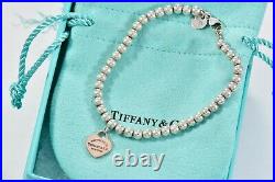 Please Return To Tiffany & Co Rubedo Gold Silver Heart Charm Bead Bracelet 6.75