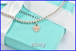 Please Return To Tiffany & Co Rubedo Gold Silver Heart Charm Bead Bracelet 6.75