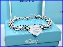 Please Return To Tiffany & Co. Silver Heart Charm Bangle 7.75 L Bracelet 1882A