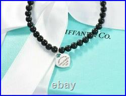 Please Return To Tiffany & Co Silver Heart Charm Black Onyx Bead Bracelet 7