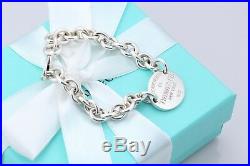 Please Return To Tiffany & Co. Silver Oval Tag Charm 7.5 Bracelet withPackaging