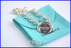 Please Return To Tiffany & Co Silver Oval Tag Love Charm Bracelet 8 with Pouch
