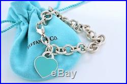 Please Return to Tiffany & Co. Silver Blue Enamel Heart Charm 7.5 Bracelet