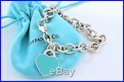 Please Return to Tiffany & Co. Silver Blue Enamel Heart Charm 7.5 Bracelet