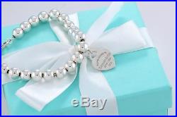 Please Return to Tiffany & Co. Silver Heart Charm 8mm Ball Beaded 7.5 Bracelet