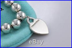 Please Return to Tiffany & Co. Silver Heart Charm 8mm Ball Beaded 7.5 Bracelet