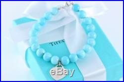 Please Return to Tiffany & Co. Silver Heart Charm Amazonite 8mm Bead Bracelet