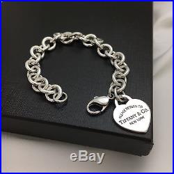 Please Return to Tiffany & Co Silver Heart Tag Charm Bracelet 8.25