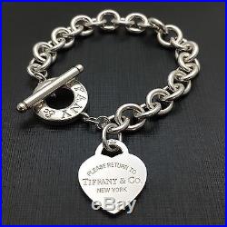 Please Return to Tiffany & Co Silver New York Heart Tag Charm Toggle Bracelet