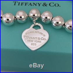 Please Return to Tiffany & Co Sterling Silver Heart Charm 8mm Bead Ball Bracelet
