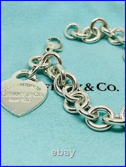 Please Return to Tiffany & Co Sterling Silver Heart Tag Charm Bracelet 7.5 Pouch