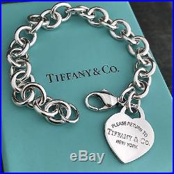 Please Return to Tiffany & Co Sterling Silver Heart Tag Charm Bracelet 7.75