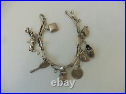 Pretty, Old Bracelet, Silver, Charm Bracelet With 10 Beautiful Pendant, Charms