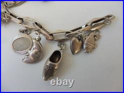 Pretty, Old Bracelet, Silver, Charm Bracelet With 10 Beautiful Pendant, Charms