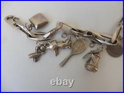 Pretty, Old Bracelet, Silver, Charm Bracelet With 10 Beautiful Pendant, Charms