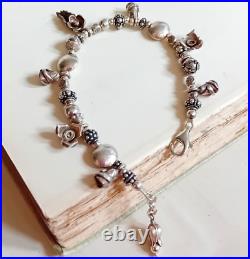 QUIRKY SILVER CHARM BRACELET Heavyweight Silver Textured Beads, Dangles & Charms