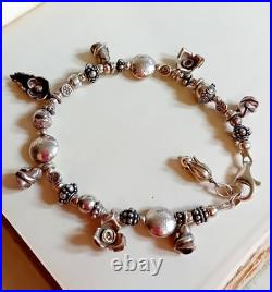 QUIRKY SILVER CHARM BRACELET Heavyweight Silver Textured Beads, Dangles & Charms