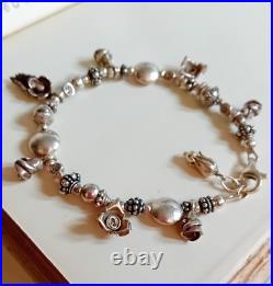 QUIRKY SILVER CHARM BRACELET Heavyweight Silver Textured Beads, Dangles & Charms