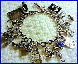 RARE 30-40's Vintage Sterling Silver Charm Bracelet & Charms, 7.25, Articulate