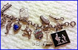 RARE 30-40's Vintage Sterling Silver Charm Bracelet & Charms, 7.25, Articulate