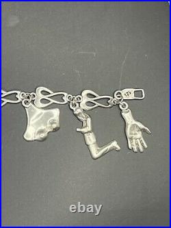 RARE Gianluca Anzani Milagros Charm Bracelet Frida Kahlo Style Body Parts Silver