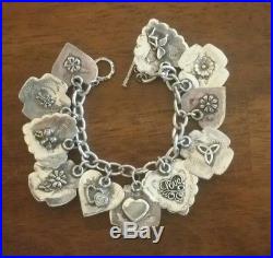 RARE! JOAN SLIFKA Sterling Silver Turquoise heart & Cross Charm bracelet signed