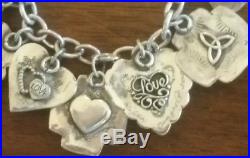 RARE! JOAN SLIFKA Sterling Silver Turquoise heart & Cross Charm bracelet signed