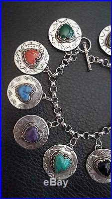 RARE Joan Slifka Sterling Silver gemstone GARDEN THEME Charm Bracelet