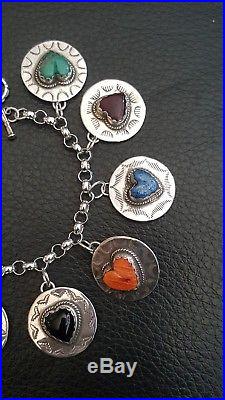 RARE Joan Slifka Sterling Silver gemstone GARDEN THEME Charm Bracelet