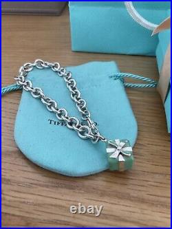 RARE Tiffany & Co Gift Box Charm Sterling Silver bracelet With Box And Pouch