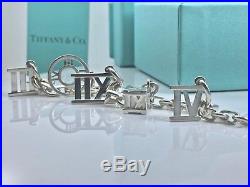 RARE Tiffany & Co Silver Atlas Roman Numeral 5 Charms Bangle 7in Bracelet 18728A