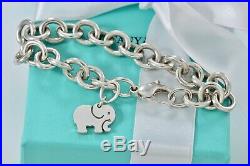 RARE Tiffany & Co. Silver Elephant NEVER FORGETS Charm 7.5 Bracelet BOXED