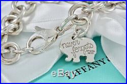 RARE Tiffany & Co. Silver Elephant NEVER FORGETS Charm 7.5 Bracelet BOXED