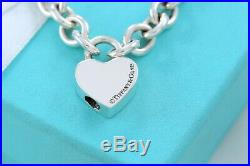 RARE Tiffany & Co Silver Mom Heart Pad Lock Love Charm 7.5 Chain Bracelet BOXED
