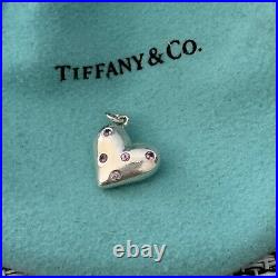 RARE Tiffany & Co. Silver Puffy 3D Etoile Pink Sapphire Heart Charm POUCH BOX