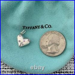 RARE Tiffany & Co. Silver Puffy 3D Etoile Pink Sapphire Heart Charm POUCH BOX