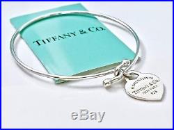 RARE Tiffany & Co Silver Return To Heart Charm Wire Bangle Bracelet 6.9in 18829A