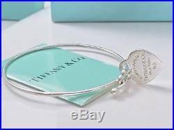 RARE Tiffany & Co Silver Return To Heart Charm Wire Bangle Bracelet 6.9in 18829A