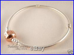 ROSE GOLD Plated SILVER Authentic PANDORA 2 TONE Charm/Beads Bracelet 7.5 19cm