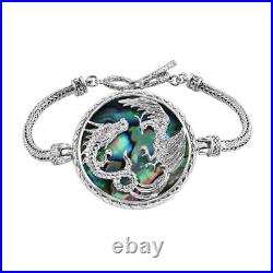 ROYAL BALI Blue Green Shell Dragon Bracelet in Silver Size 7.5 Inches TCW 54ct