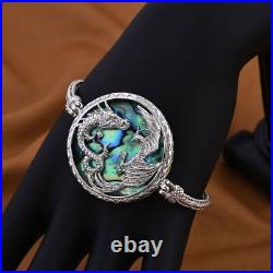 ROYAL BALI Blue Green Shell Dragon Bracelet in Silver Size 7.5 Inches TCW 54ct