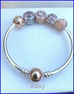 RRP $634 Authenic Pandora Bracelet With Rose And Silver Charms