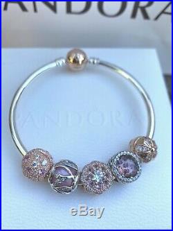 RRP $634 Authenic Pandora Bracelet With Rose And Silver Charms