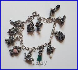 Rare 1980Franklin Mint Sterling 925 Charm Bracelet Animal Owl Frog Deer Lion