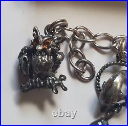 Rare 1980Franklin Mint Sterling 925 Charm Bracelet Animal Owl Frog Deer Lion