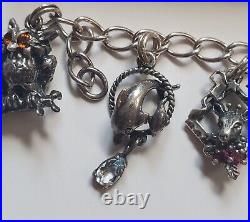 Rare 1980Franklin Mint Sterling 925 Charm Bracelet Animal Owl Frog Deer Lion