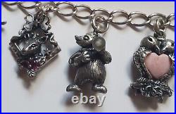 Rare 1980Franklin Mint Sterling 925 Charm Bracelet Animal Owl Frog Deer Lion