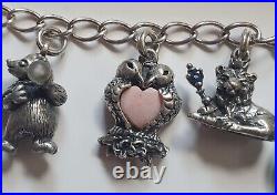 Rare 1980Franklin Mint Sterling 925 Charm Bracelet Animal Owl Frog Deer Lion